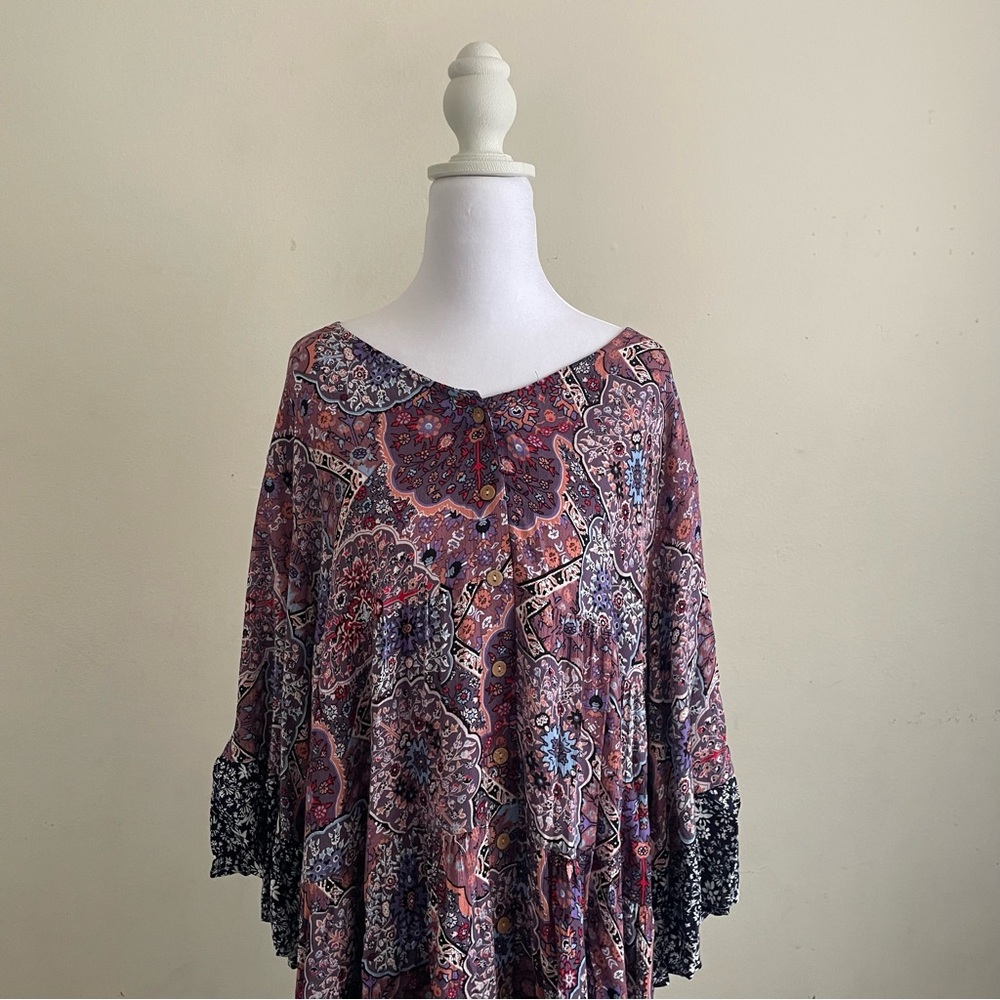 Easel Boho Patchwork Oversized Button Down Tunic … - image 4